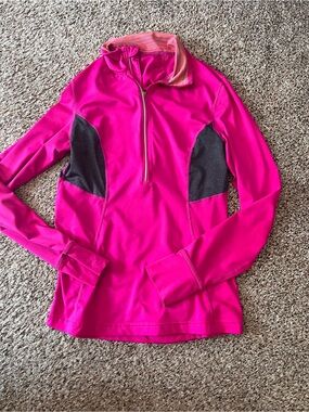 Hot Pink Quarter-Zip Athletic Pullover with Black Side Panels